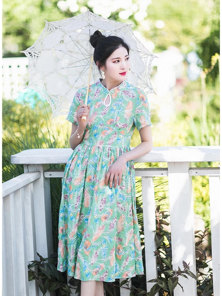 

IRINAMM127 2020SS short sleeves midi long embroidered dress