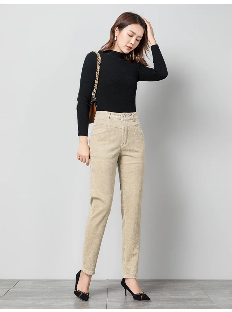 Зимние женские модные свободные вельветовые шаровары с высокой талией