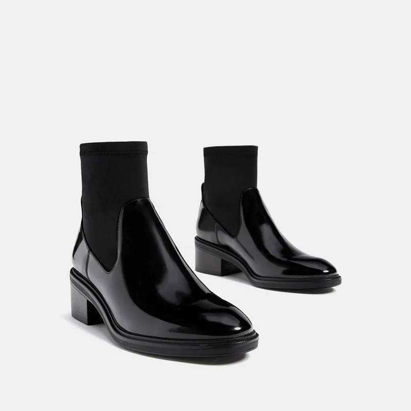 Платье-Оксфорд без шнуровки Стрейчевые женские ботильоны с круглым носком из