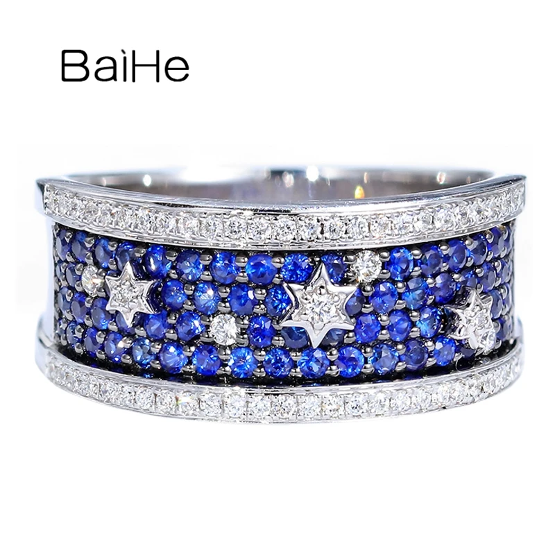 BAIHE однотонное 14K белое золото 0.60ct натуральные сапфиры 0.18ct бриллианты ювелирные
