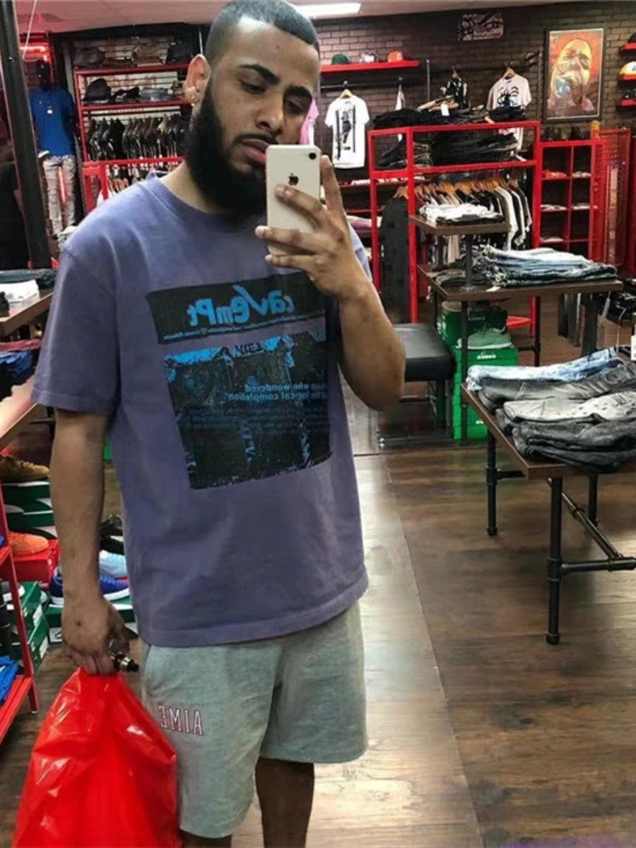 

2021 Summer Casual Round Neck Cotton for Men and Women Vampire Cartoon Print Harajuku Feng Shui Batik Distressed Short Sleeves