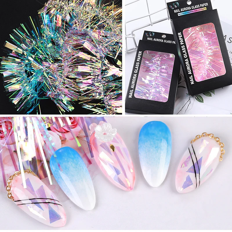 1 лист голографическая Стекло ногтей Стикеры градиент Аврора передачи Фольга