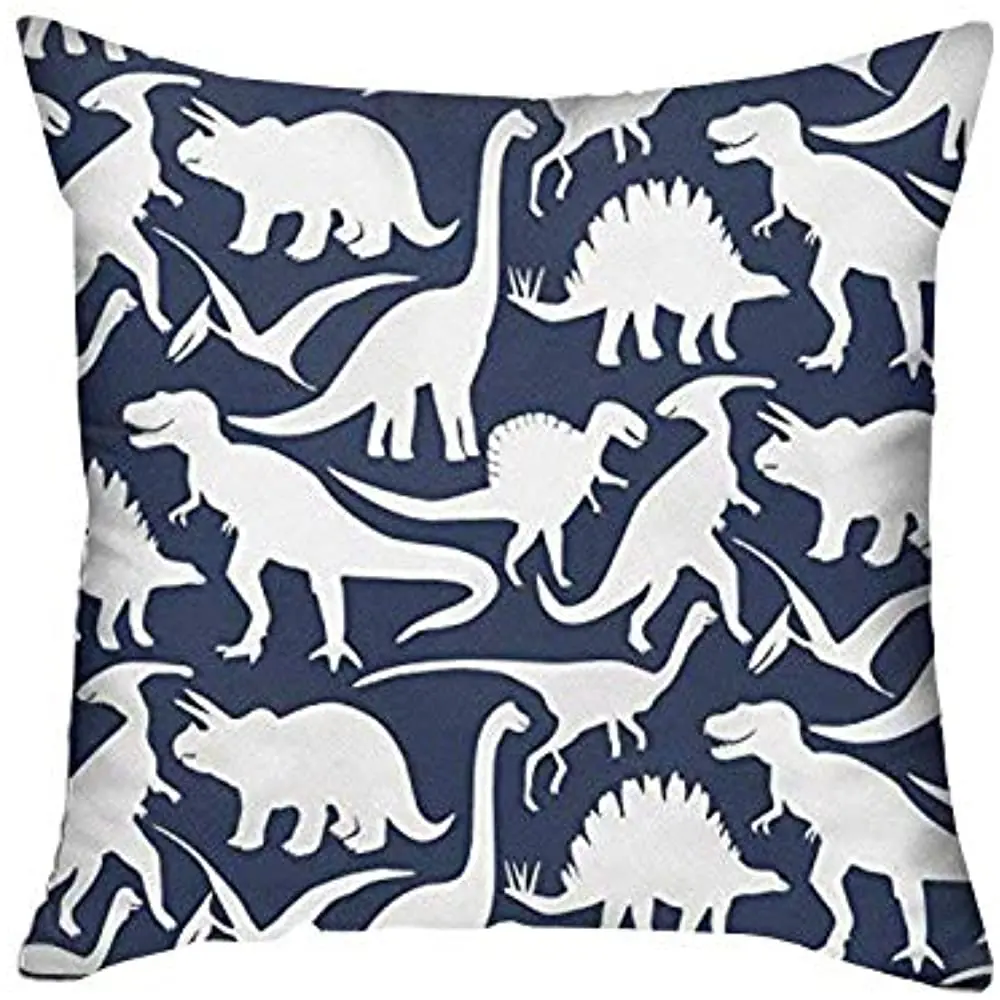 

FJPT Throw Pillow Cover Navy Blue Dinosaur Silhouette Cotton Pillowslip for Sofa Bed Stand Size Pillowcase 18x18 Inch