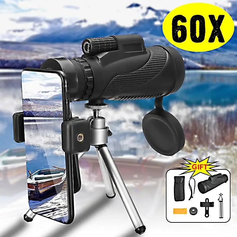 

Waterproof 40X60 High Definition Monocular Telescope night vision Military HD Professional Hunting w/Tripod Phone Holder