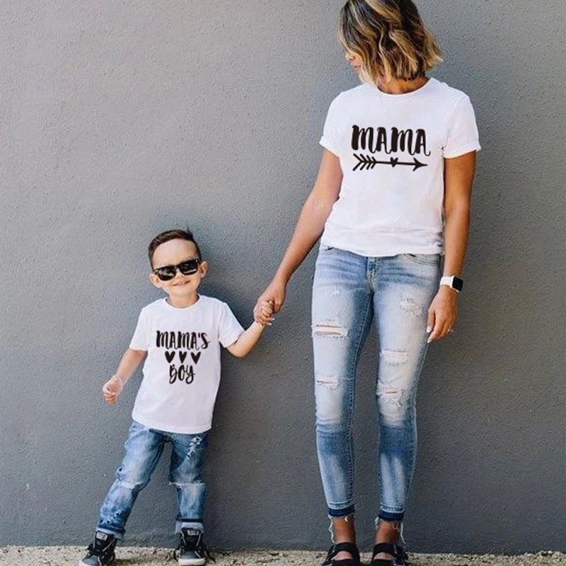 

Fashion family matching short t shirt mommy and girl son letters mama boys clothes t shirt litte baby kids outfits Look Tops