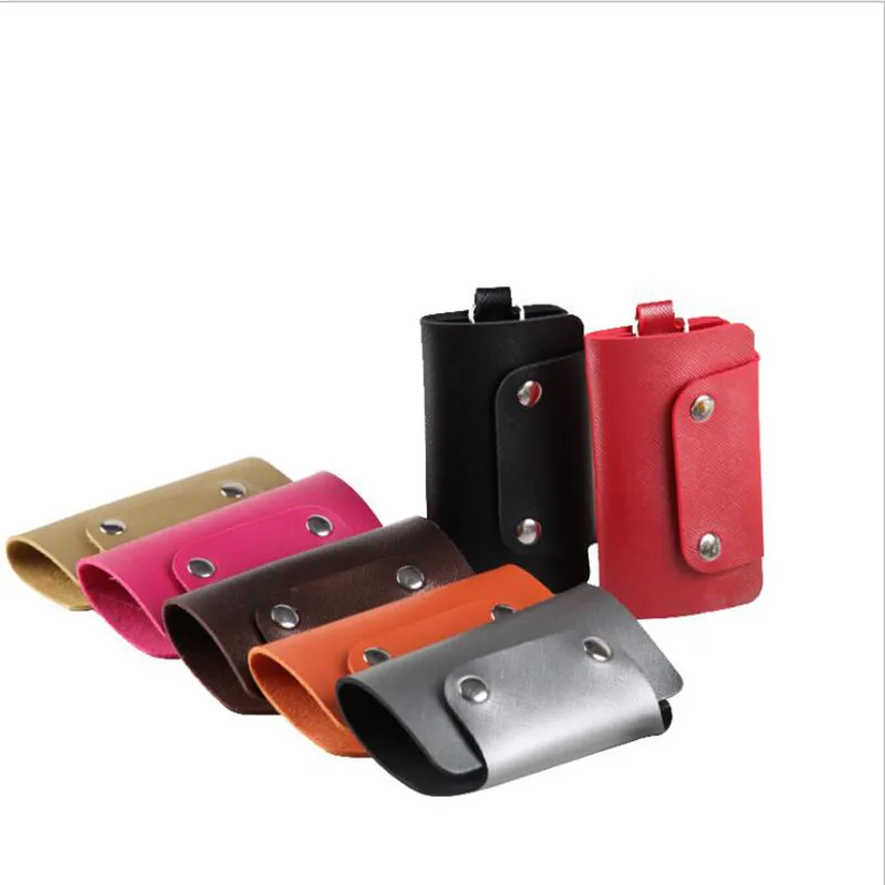 Portable Leather Housekeeper Holders Car Keychain Key Holder Bag Case Unisex Wallet Cover Simple Solid Color Storage Bag images - 6