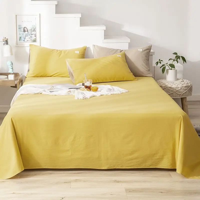 

Rushed 100% Cotton Thicken Bed Sheet Solid Color Flat 1pc Sheet+ 2pcs Pillowcases Bedding Set Twin Size Queen
