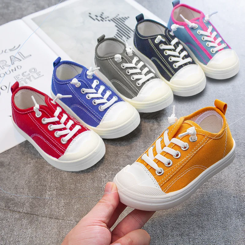

Children's Shoes 2019 Autumn New Canvas Shoes Boys and Girls Soft Bottom Baby Sport Running Candy Color Kids Sneakers Size 22-29