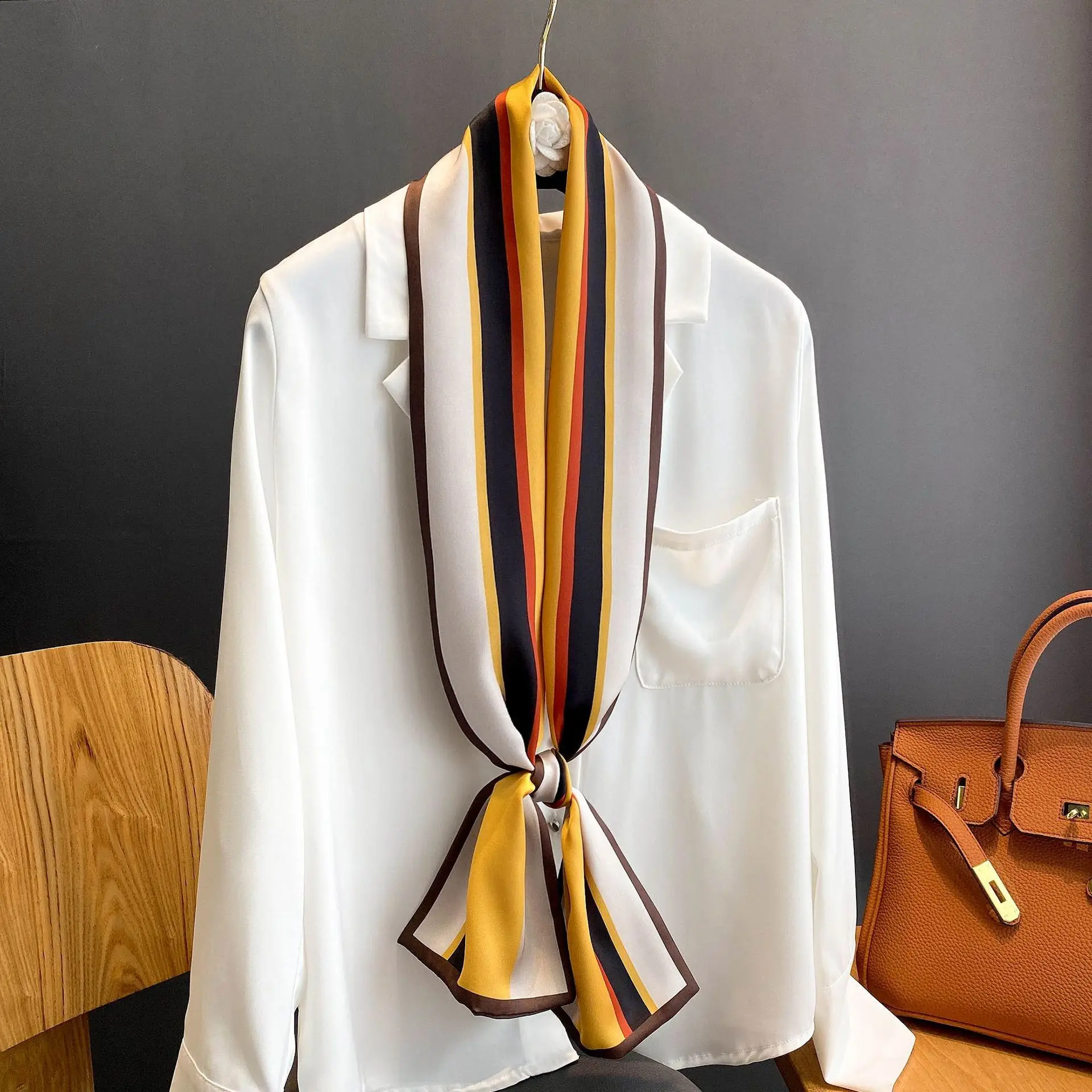 

Женский длинный шелковый шарф, роскошный шейный платок, летняя повязка на голову, женский платок для волос, сумочка, шарфы, шейный платок для...