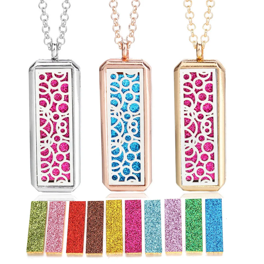 Ожерелье диффузор аромата прямоугольная Подвеска из нержавеющей стали в виде