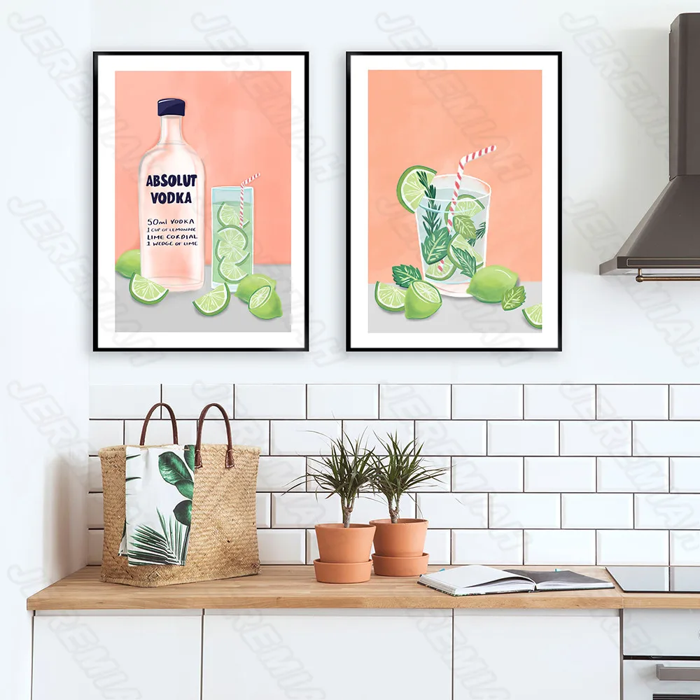 

Orange Lemon Strawberry Drink Poster Nordic Style Wall Art Canvas Print Painting Modern Living Room Decoration
