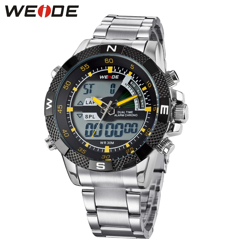 WEIDE Для мужчин Бизнес кварцевые наручные часы Dual Time Zone топ бренда большой