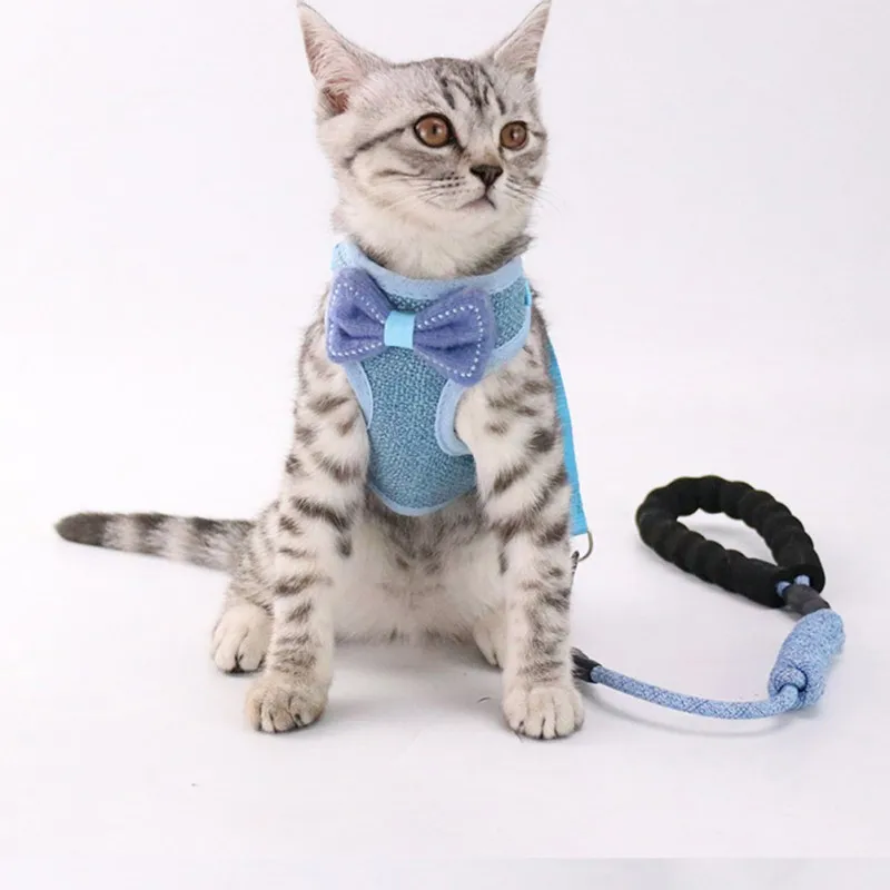 

Pet Cat Harness Bow-Knot Anti-Breakaway Adjustable Chest Back Vest-style with Rope Durable Cat Collar Leash Pet Accessories