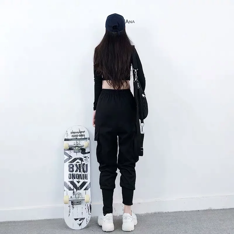 Брюки-карго женские с большими карманами брюки-багги завышенной талией