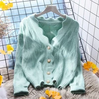2021 women autumn winter sweet knitted sweater pullovers female knitted solid cardigan shirts lady knitting jumper tops jacket