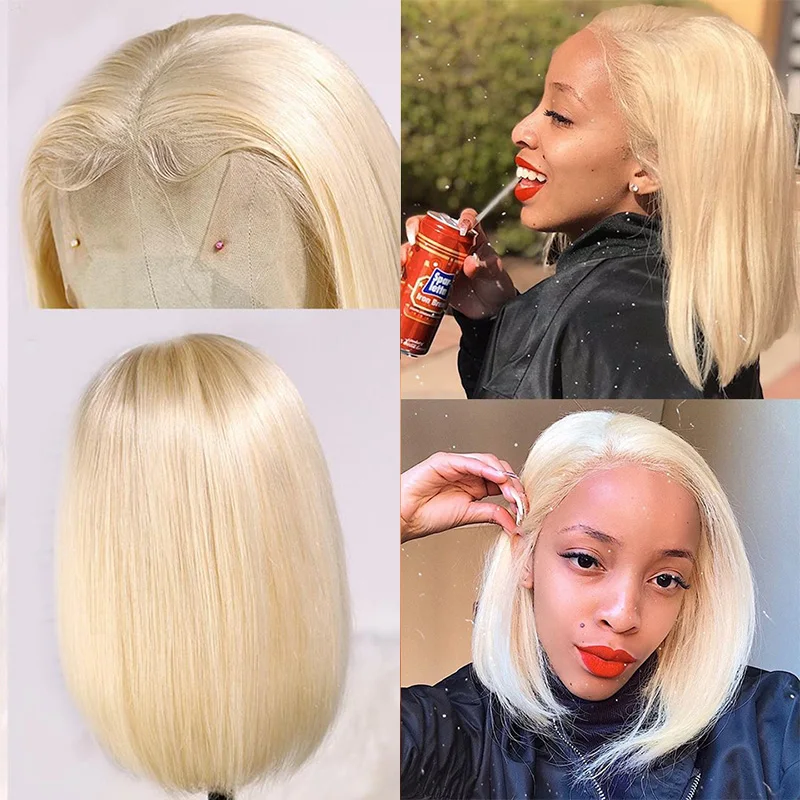 Shining Star 613 Blonde Lace Front Human Hair Wigs Short Bob Wig Remy Straight 13*4 Peruvian | Шиньоны и парики
