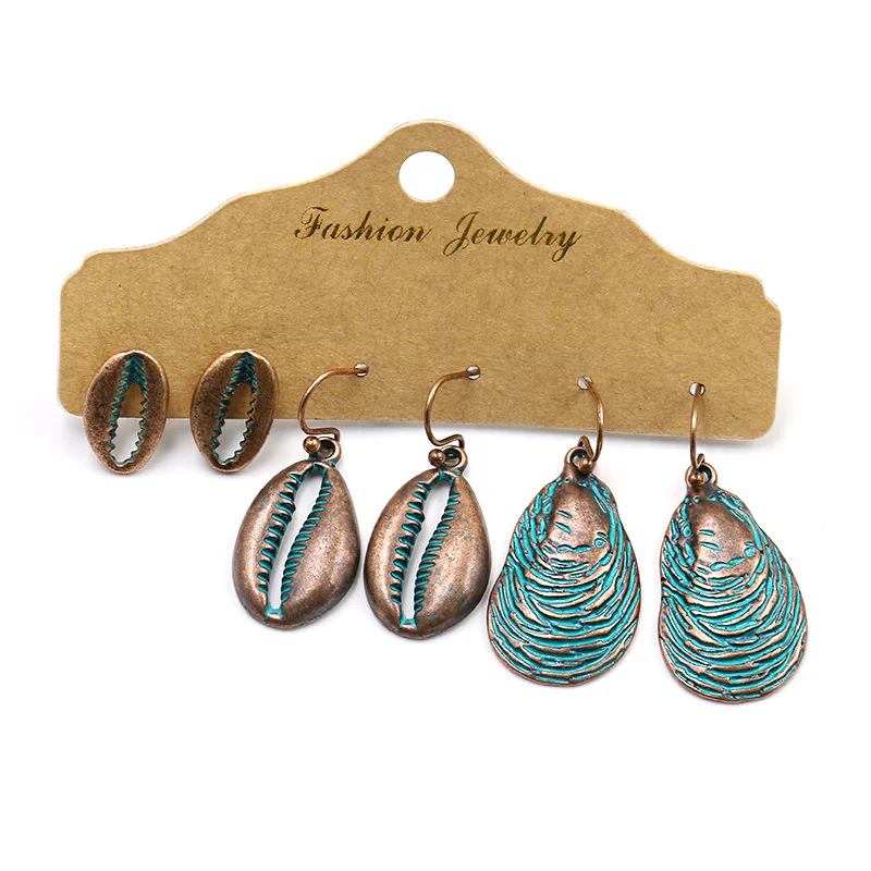 Conjunto de brinco de folha de flor grande do vintage Declaração de jóias feminino Bohemia étnica entrega de bronze longa brincos pendurados para mulheres - Metal Color: Set-8