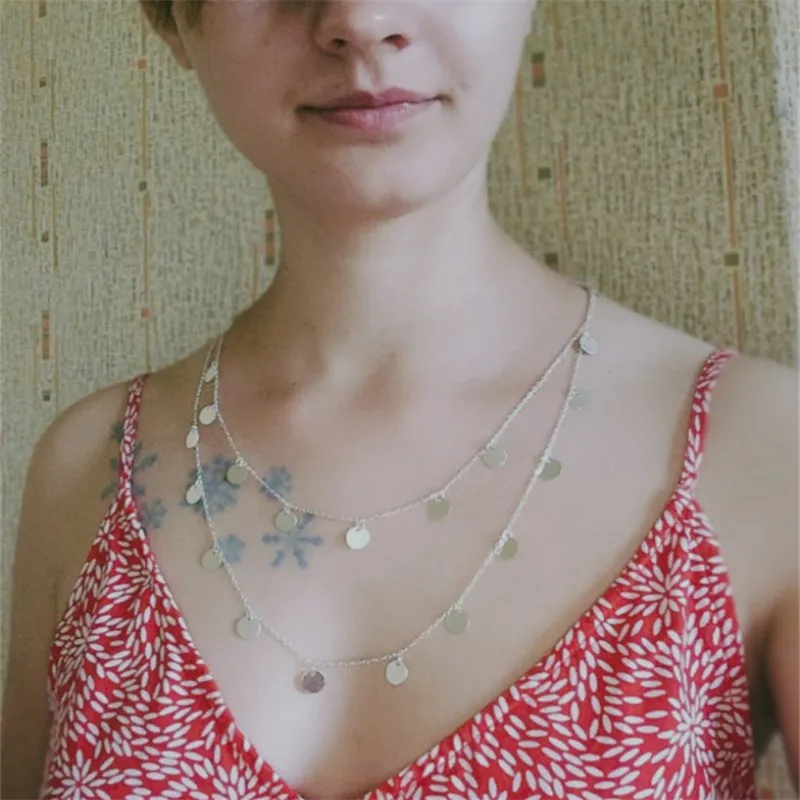 Женское богемное длинное ожерелье с кисточкой и монетами золотистого