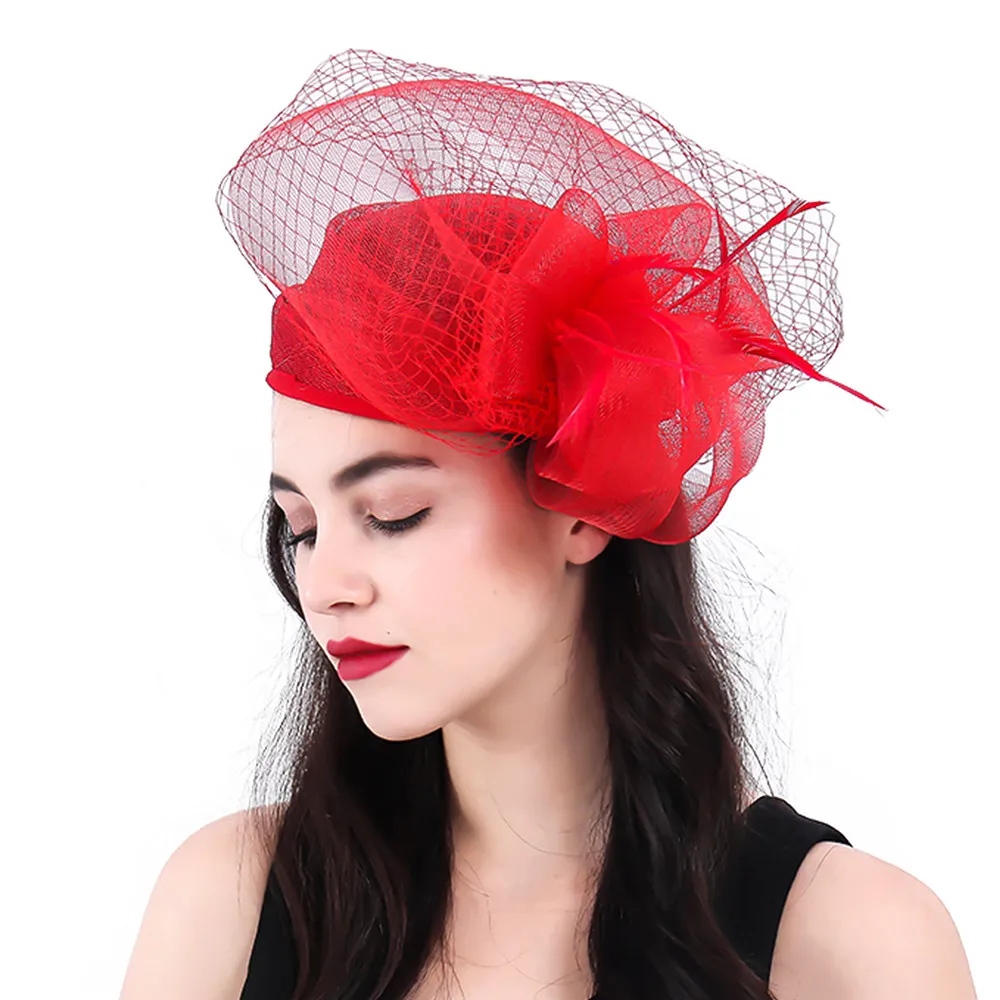 Женская Вуалетка для волос Ascot Sinamay элегантная Свадебная шляпка с перьями