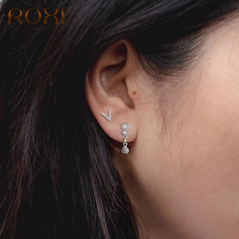 ROXI простые серьги-гвоздики в форме буквы V для женщин модные ювелирные изделия
