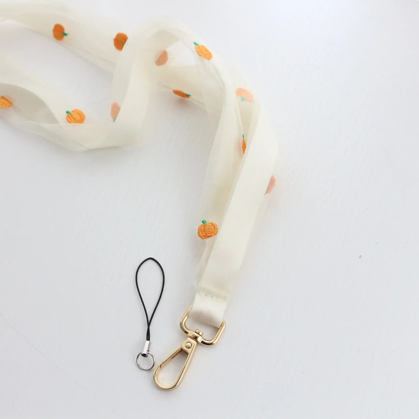 

New mobile phone lanyard, pumpkin floret, double-layer mesh material,anti-lost hanging neck keychain accessories