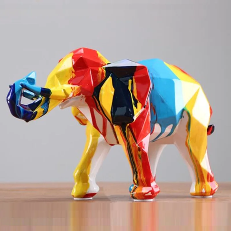 

Новое поступление, талисман из натуральной смолы, слон, цветные геометрические фигуры, домашний декор, рождественские подарки, офисное укра...