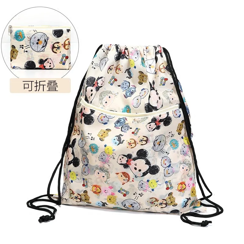 

Disney new cartoon Mickey children backpacks waterproof printing drawstring backpack folding portable bag for travel