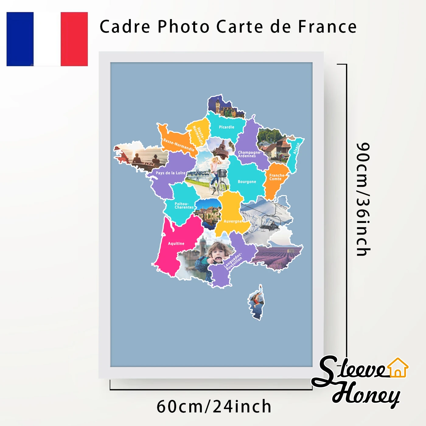 

France Photo Map Personalized DIY Picture Maker Frame Travel Custom Birthday Gift Wall Home Decor Road Trip Photo Frame 24 x 36