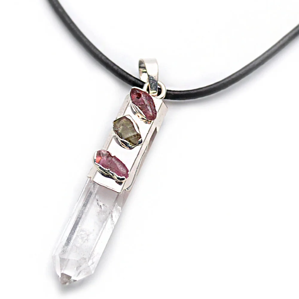 

Ожерелье с подвеской из натурального кристалла в форме столба, 3 кристалла, бусины, выложенные Модные женские ювелирные изделия