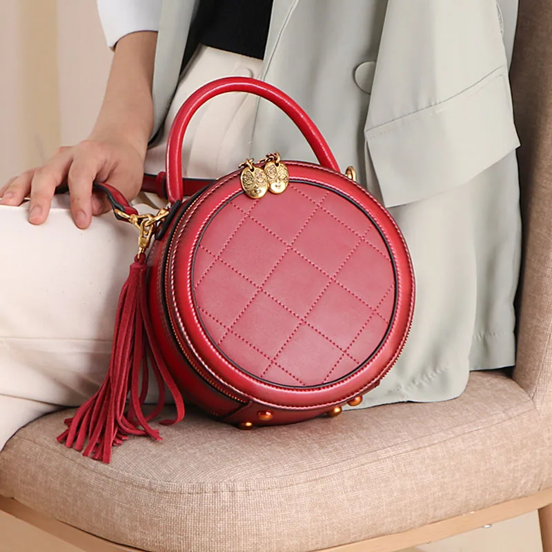 

New Round bag Genuine Leather Bag Luxury Designer Women Leather Handbag Quality Cowhide Women's handbag bolsos para mujer