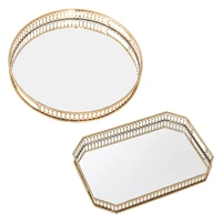mirrored glass metal vanity tray ornate decorative tray for perfume jewelry makeup plate
