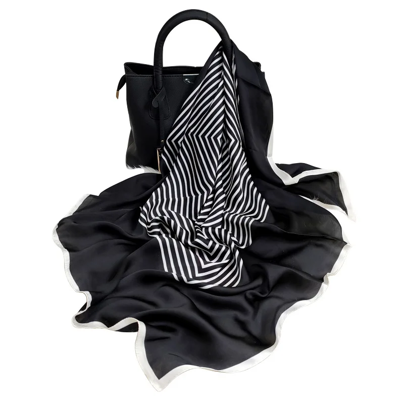 

Scarf Women Fashion Designer Beautiful flowers Foulard Soft Satin Shawl Scarfs Kerchief 90X90cm Square Neck Headscarf WJ103