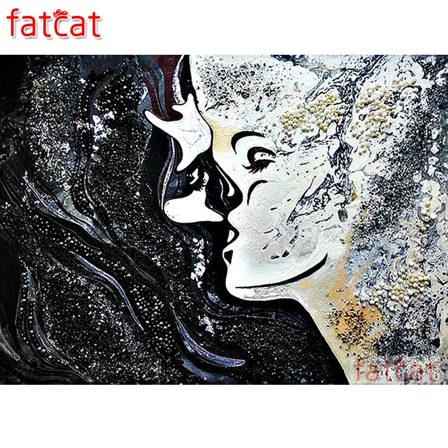 FATCAT 5d diy Алмазная картина абстрактная черно белая для влюбленных поцелуй
