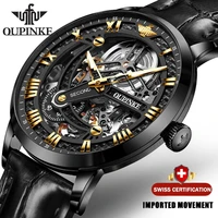 oupinke brand luxury black automatic mechanical watch%c2%a0for men skeleton transparent men watches fashion leather watch waterproof