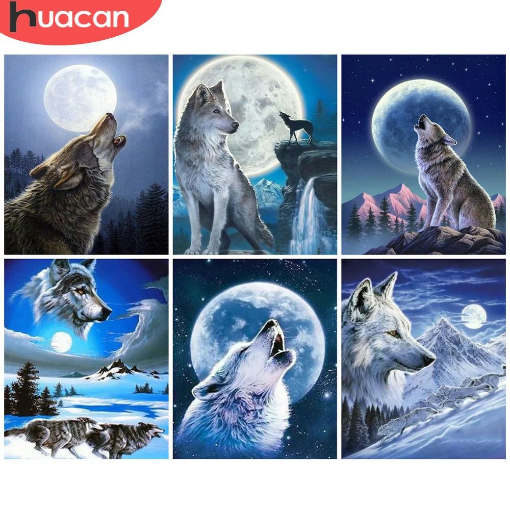 

HUACAN краска по номеру волк животные рисование на холсте Ручная Краска ed Art подарок DIY фотографии по номеру ночные наборы Луна домашний декор