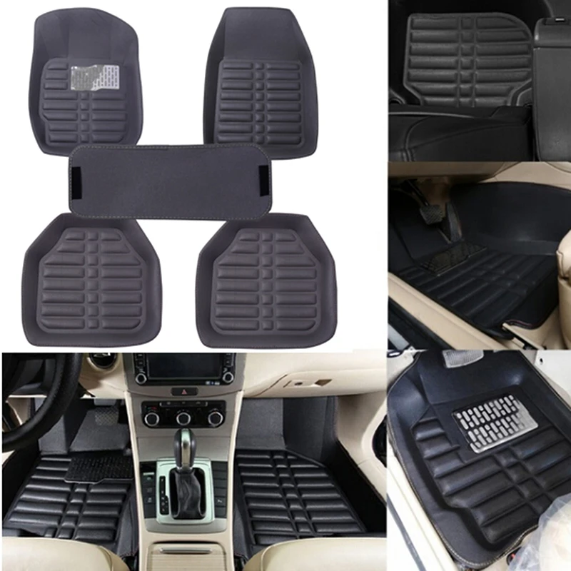 

5Pcs/set universal grey car floor mats auto floor liner leather carpet mat
