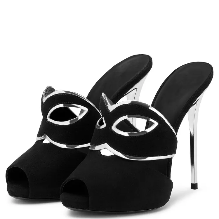 

ASHIOFU Handmade New Women's High Heels Sandals Faux-suede Mask-face Slipper-shoes Peep-toe Sexy Evening Fashion Sandals Shoes