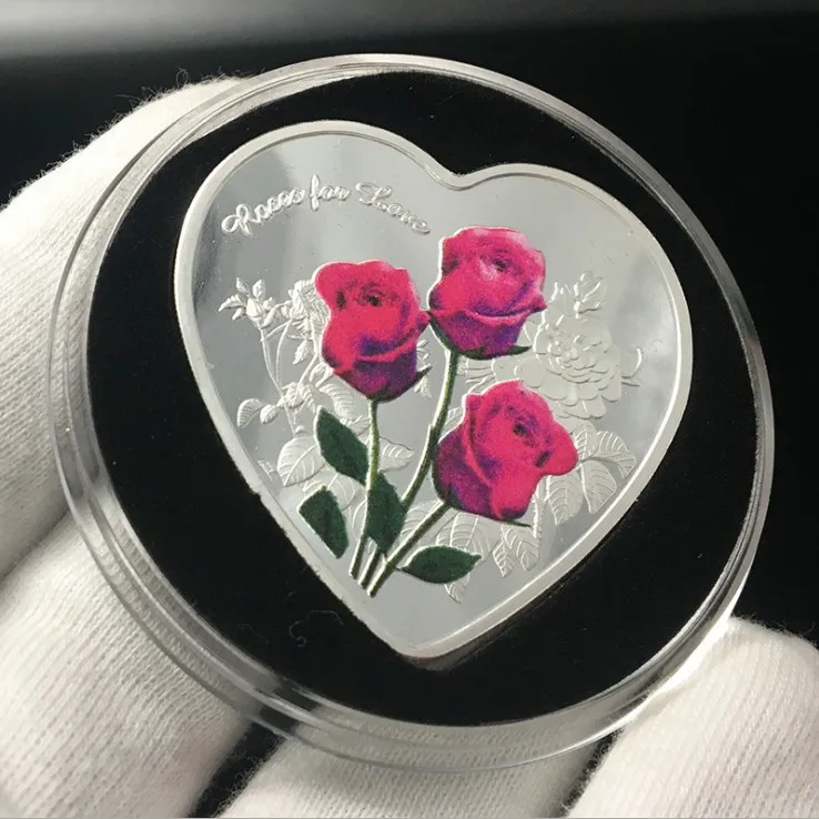 Горячее золото красная роза в форме сердца памятные монеты свадебное украшение