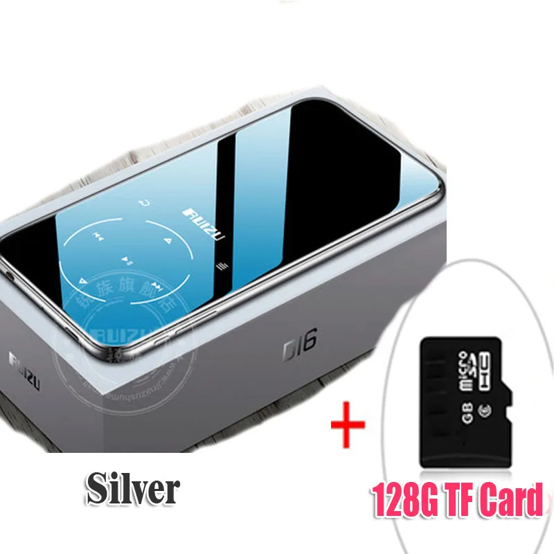 SilverWith128GTFCard Спортивный MP3-плеер ruidu D16 с Bluetooth, 8 ГБ, экран 2,4 дюйма, FM, запись, электронная книга, часы, шагомер, Встроенные динамики - Цвет: SilverWith128GTFCard