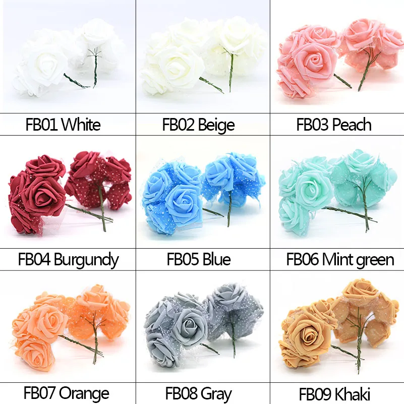 

30 Heads 4cm New Colorful Artificial Flower PE Foam Rose Flower Wedding Decor Bride Bouquet DIY Home Decor Supplies Fake Flowers