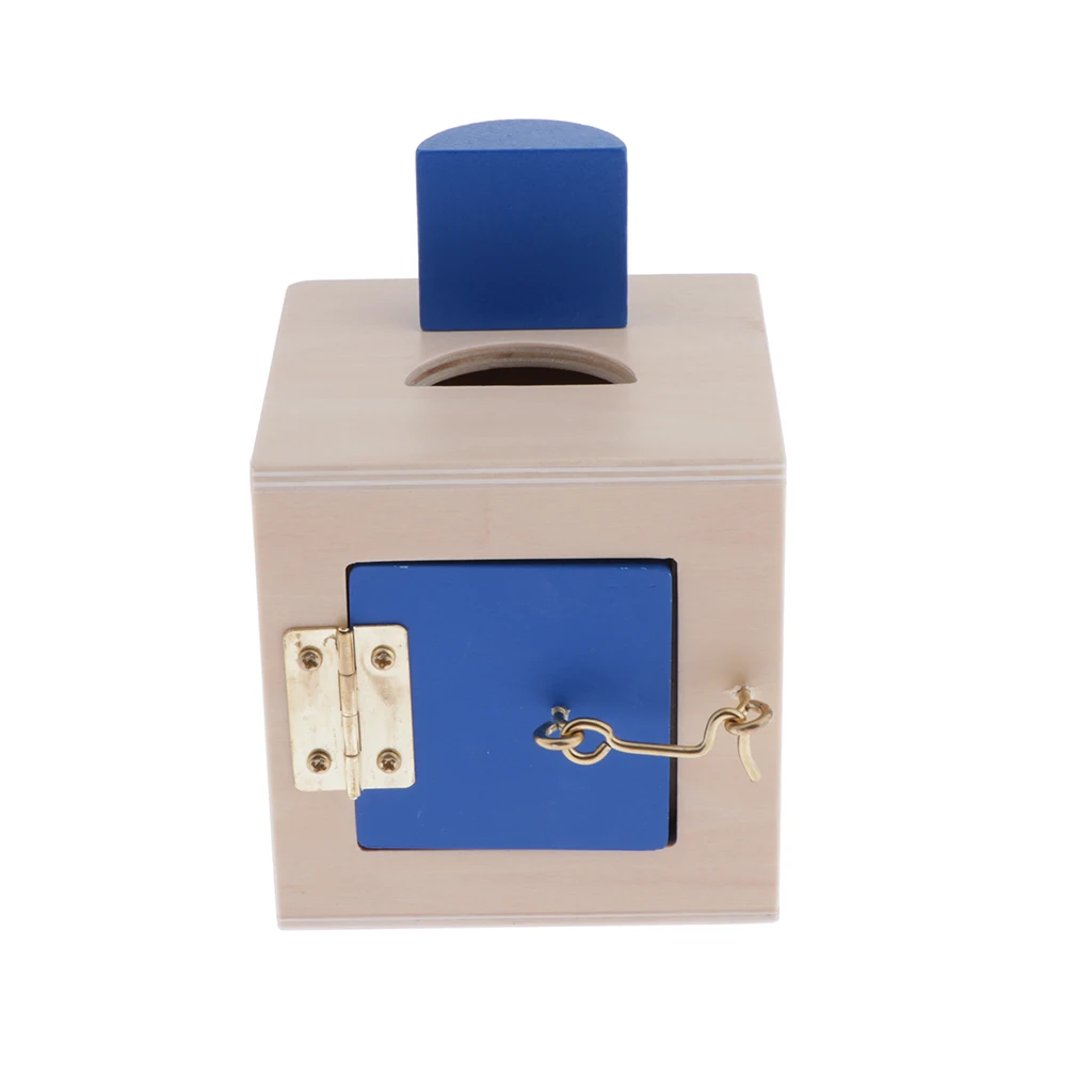 Blue Деревянный Монтессори обучающая игрушка, красочный замок коробка(6 видов замков опционально), игрушка часы игра-пазлы, детская игрушка для детей младшего возраста - Цвет: Blue