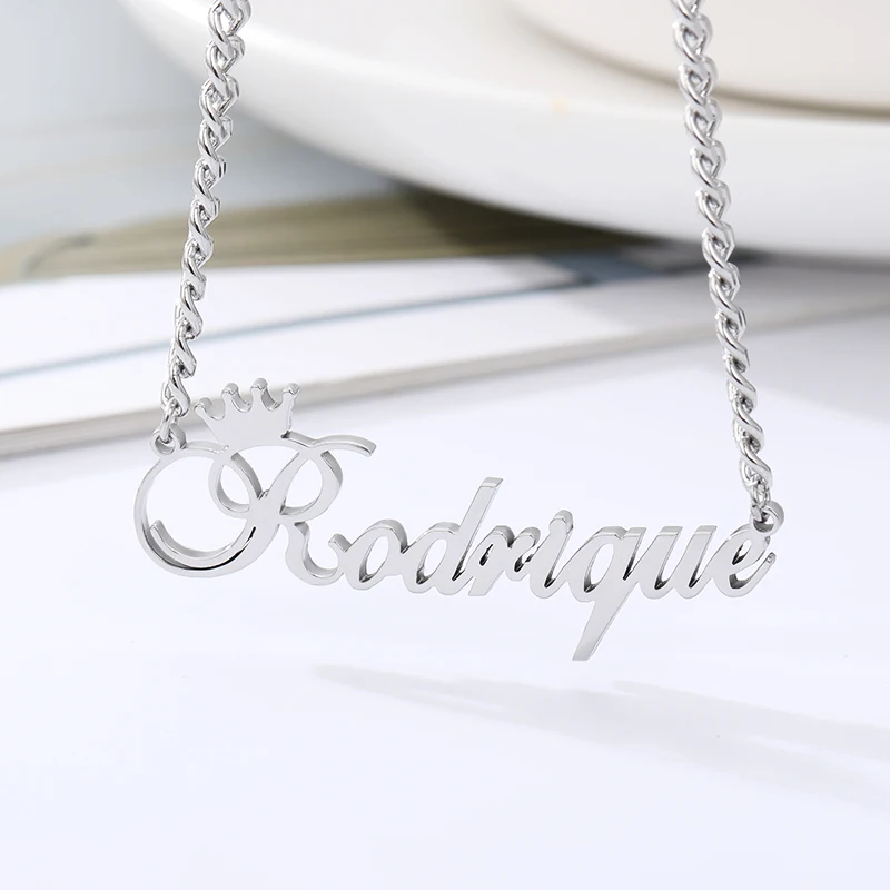 Модное ожерелье с именем короны кубинская цепь винтажная курсива шрифт