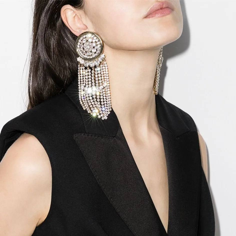 

JIJIAWENHUA New Trend women's Long Tassel Rhinestone Claw Chain Earrings Dinner Party Fashion Jewelry Accessories