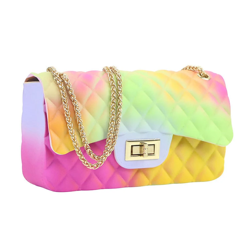 

2021 New Fashion Women Ladies Jelly Chain Bag Women's Rainbow PVC Bag Shoulder Bag Handbag