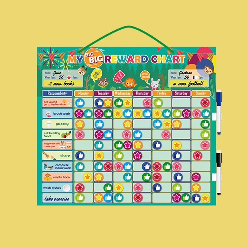 

Kids Magnet Good Habits Self-Disciplined Reward Chart Toy Educational Chart Growth Record Board Usable on Wall or Fridge