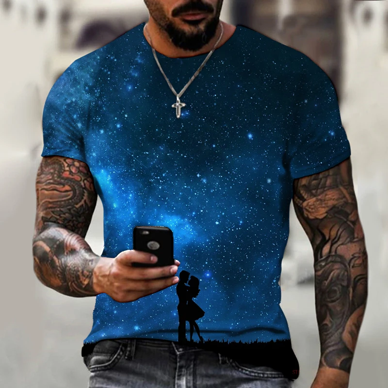 

2021 New fashion men's T-shirt beautiful starry sky tops 3D printed short sleeve summer round neck shirt trendy streetwear