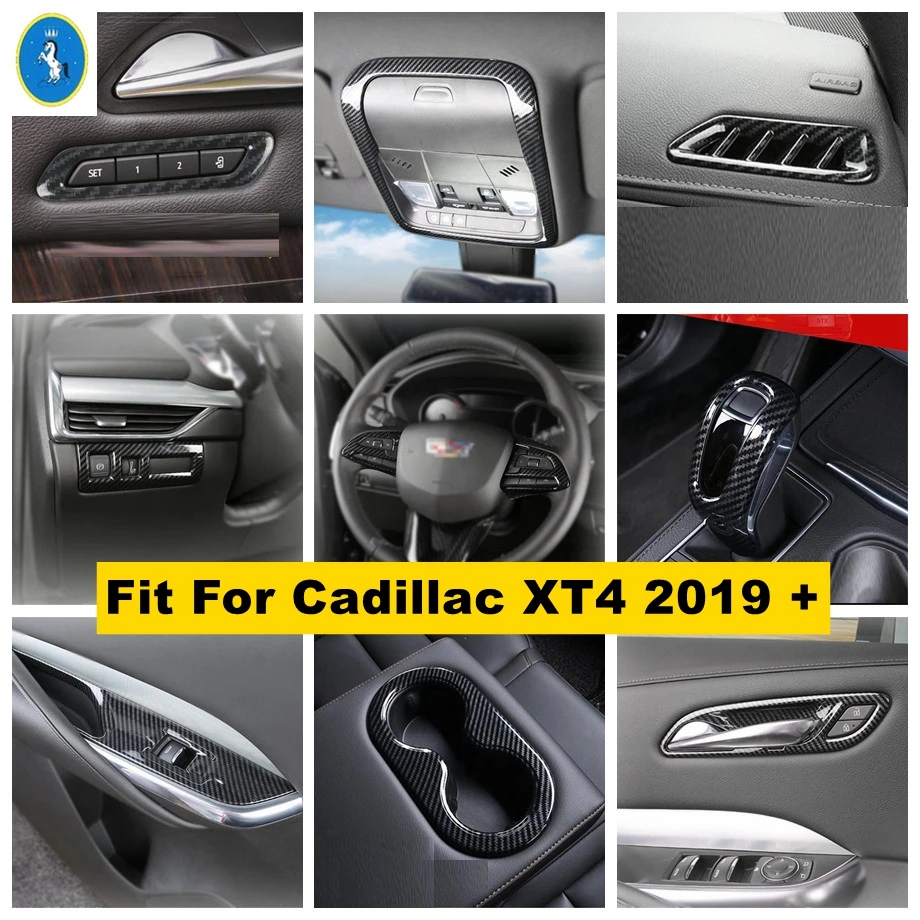 

For Cadillac XT4 2019 2020 2021 Inner Door Handle Bowl Frame / Roof Reading Lights Lamps Cover Trim Carbon Fiber ABS