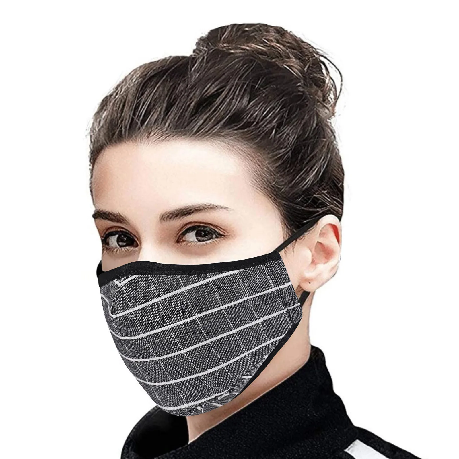 

Pure cotton warm lattice printed elastic earmuff ice silk cloth breathable multi-functional use adjustable mask cover
