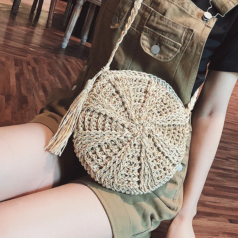 Круглая пляжная сумка из бумажной веревки Летняя мини винтажная соломенная