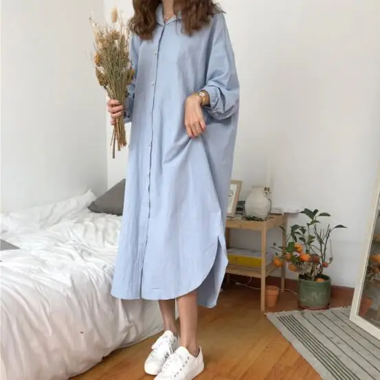Новое Женское свободное платье рубашка большого размера с отложным воротником и
